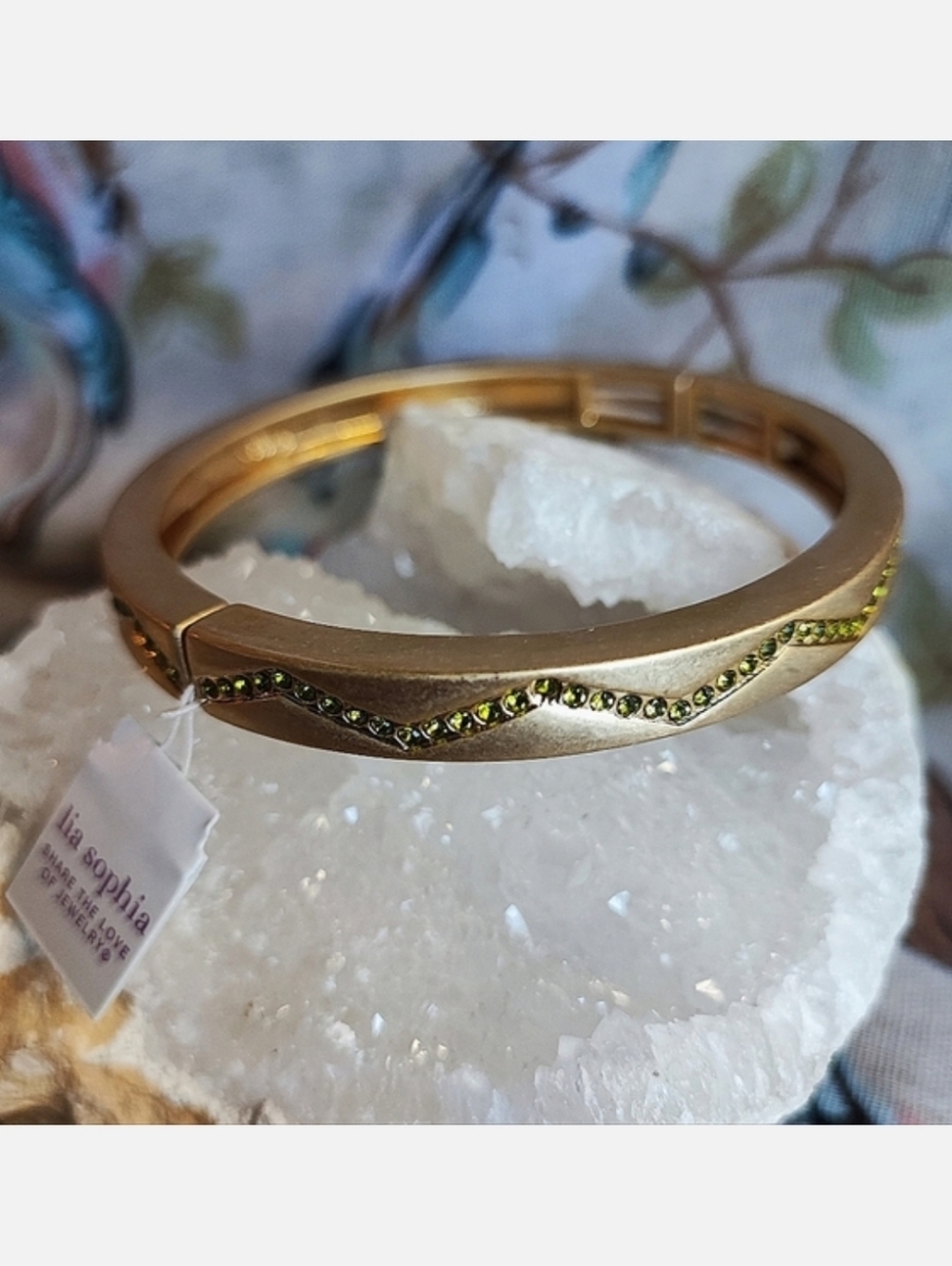 Lia Sophia Matte Brass Peridot Rhinestone August Birthstone Birthday Bracelet